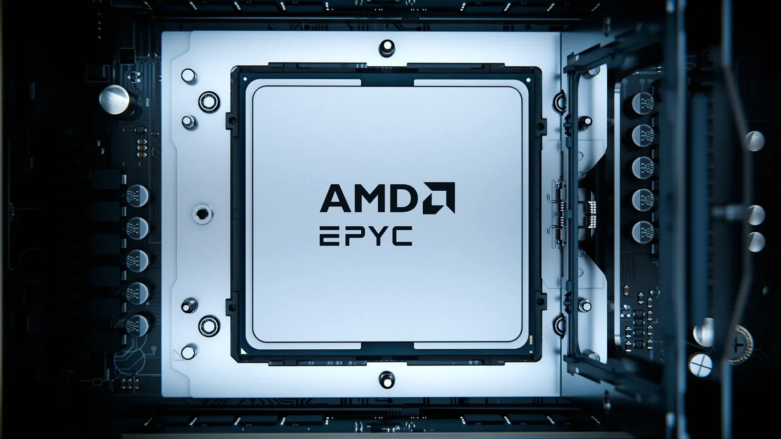 Procesador AMD EPYC instalado en su zócalo dentro de una placa base