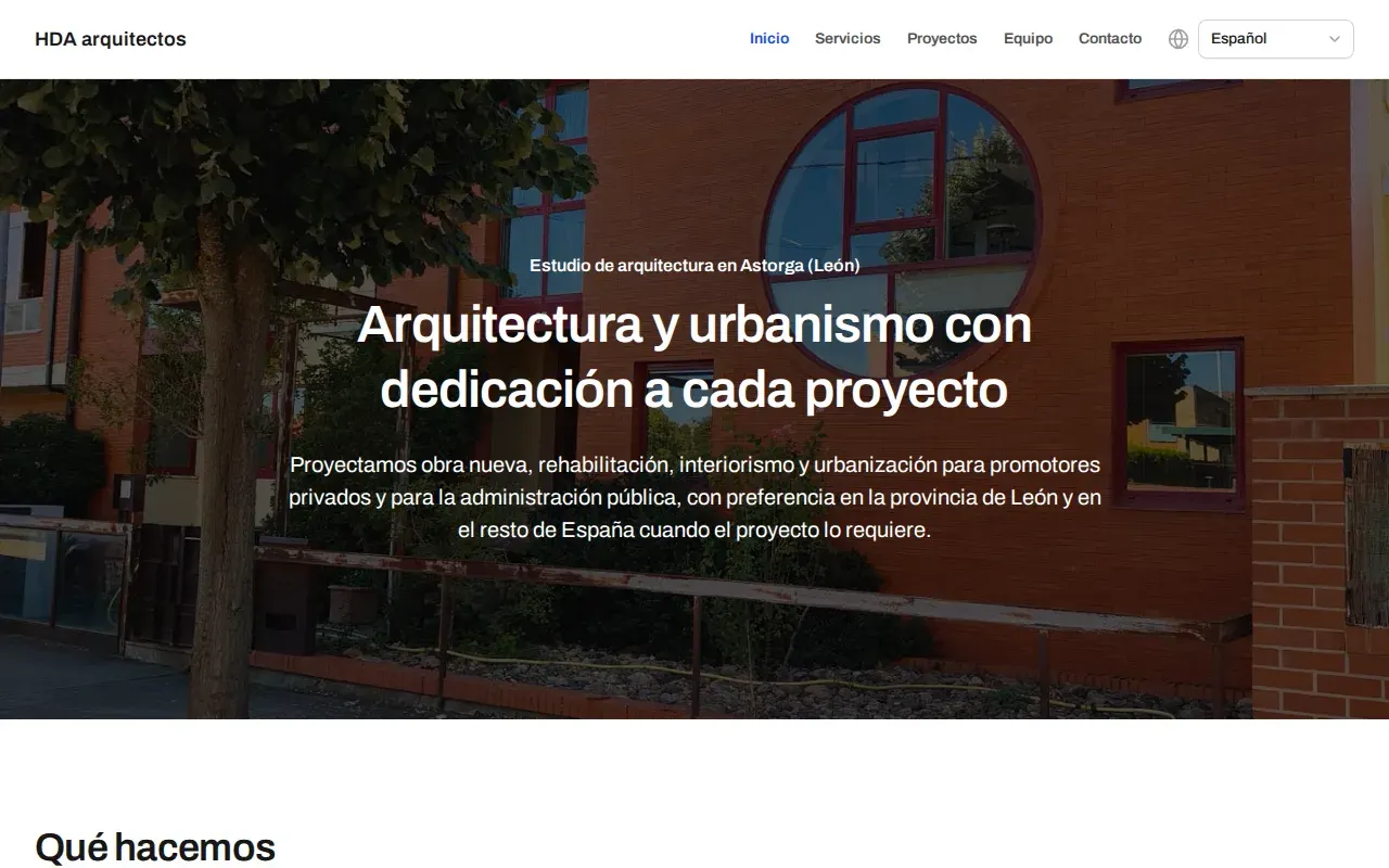Captura de la página de inicio de hda-arquitectos.xyz